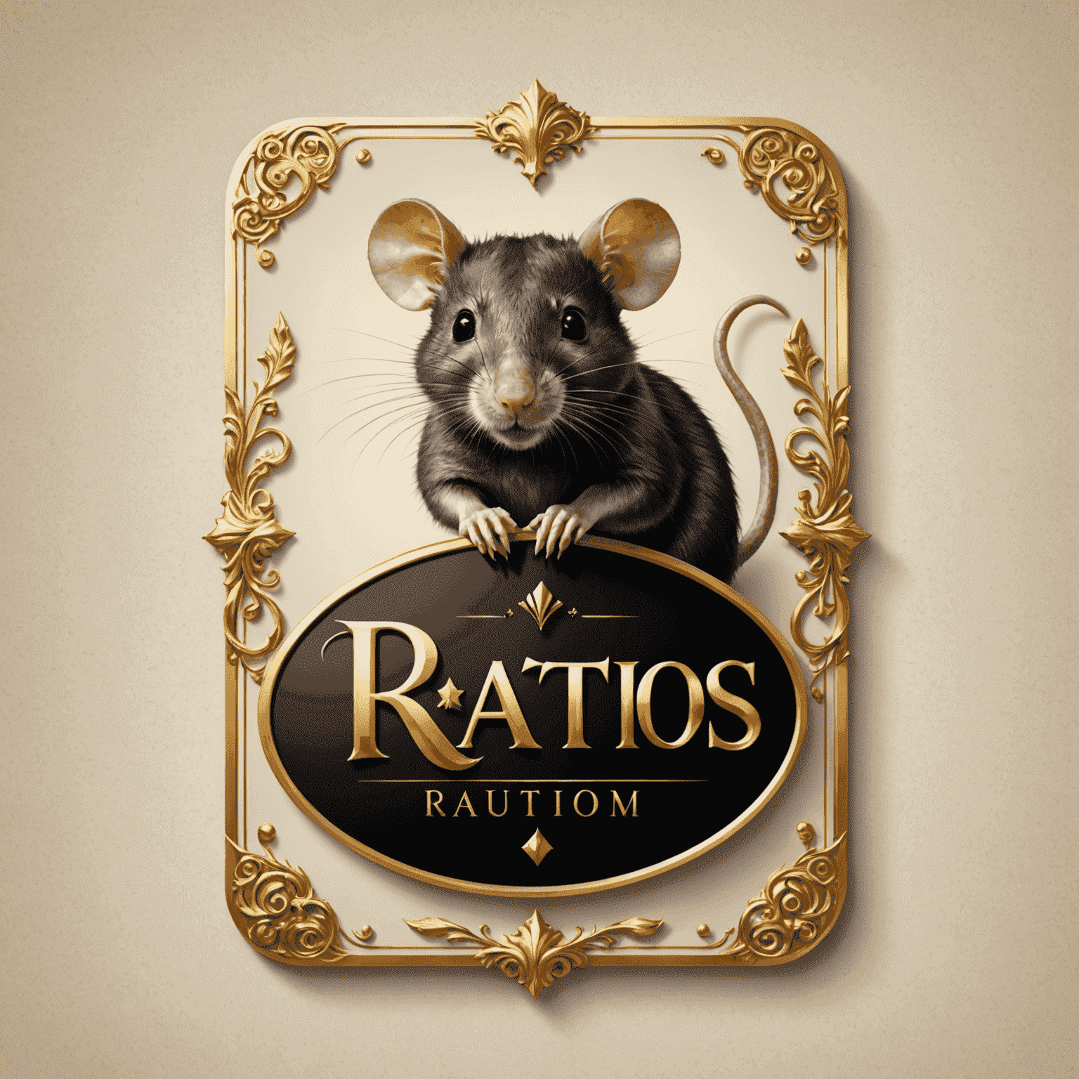 Ratitos.com logo - Een elegant ontwerp met gouden letters en een speelkaart symbool, wat luxe en spanning uitstraalt