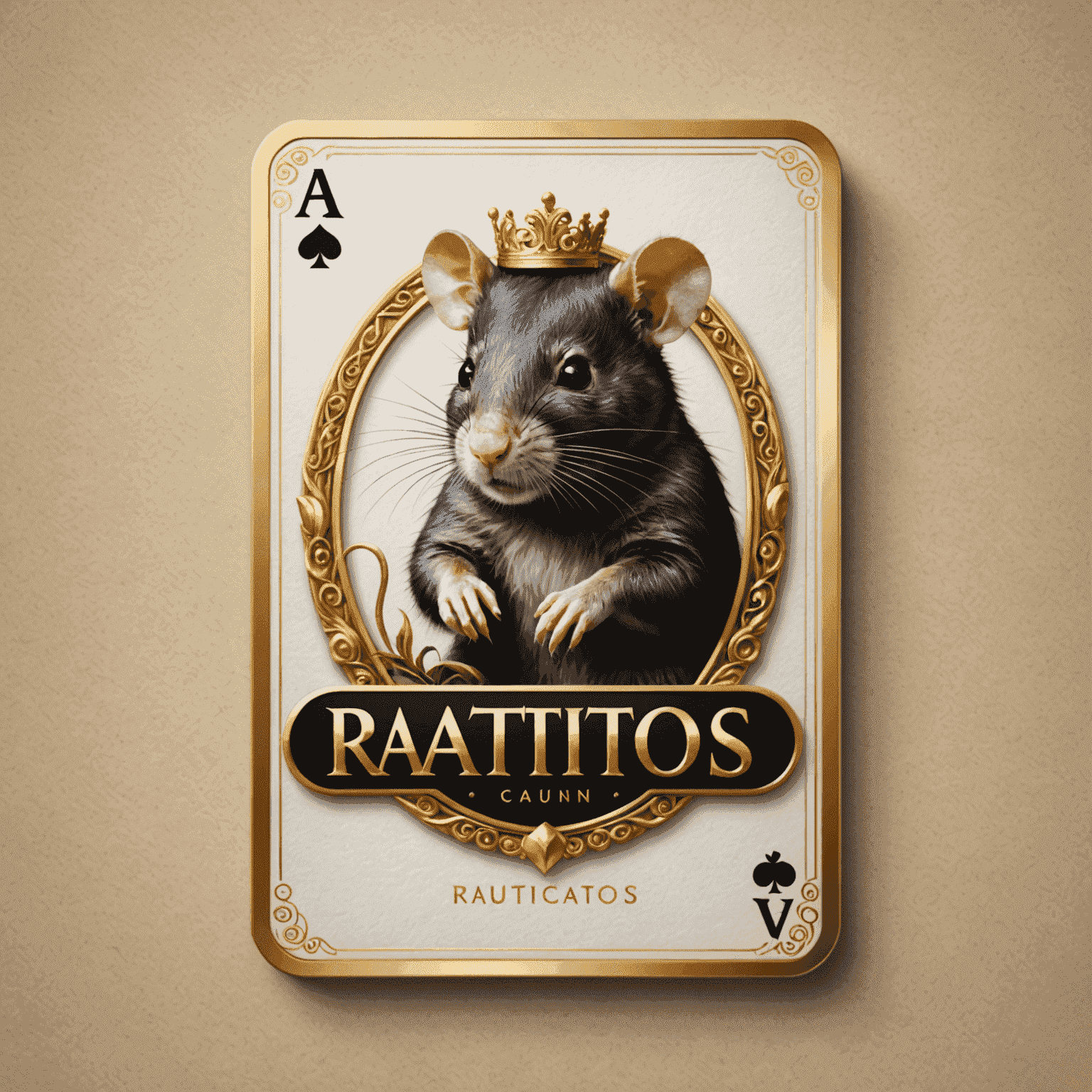 Ratitos.com logo - Een elegant ontwerp met gouden letters en een speelkaart symbool, wat luxe en spanning uitstraalt