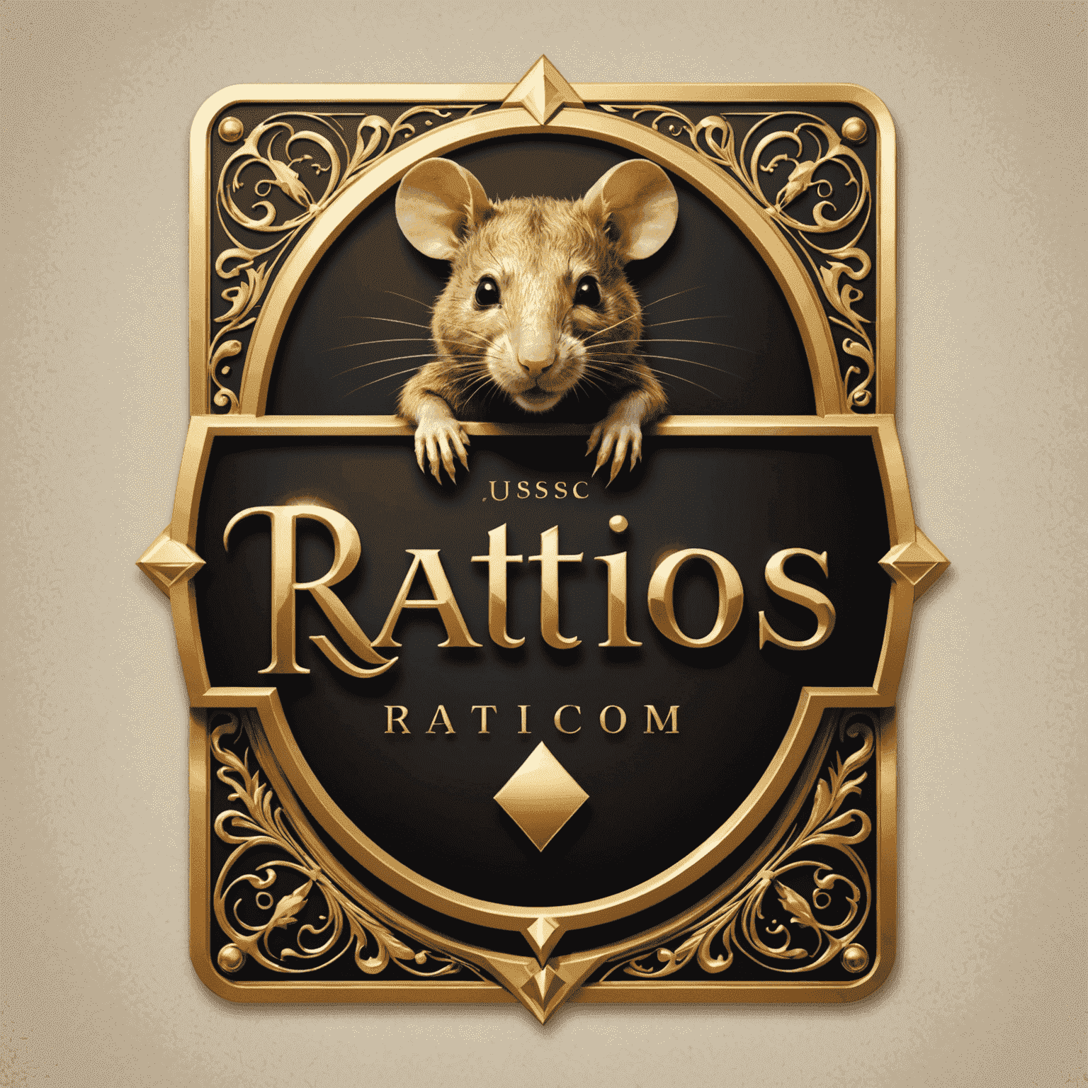 Ratitos.com logo - Een elegant ontwerp met gouden letters en een speelkaart symbool, wat luxe en spanning uitstraalt