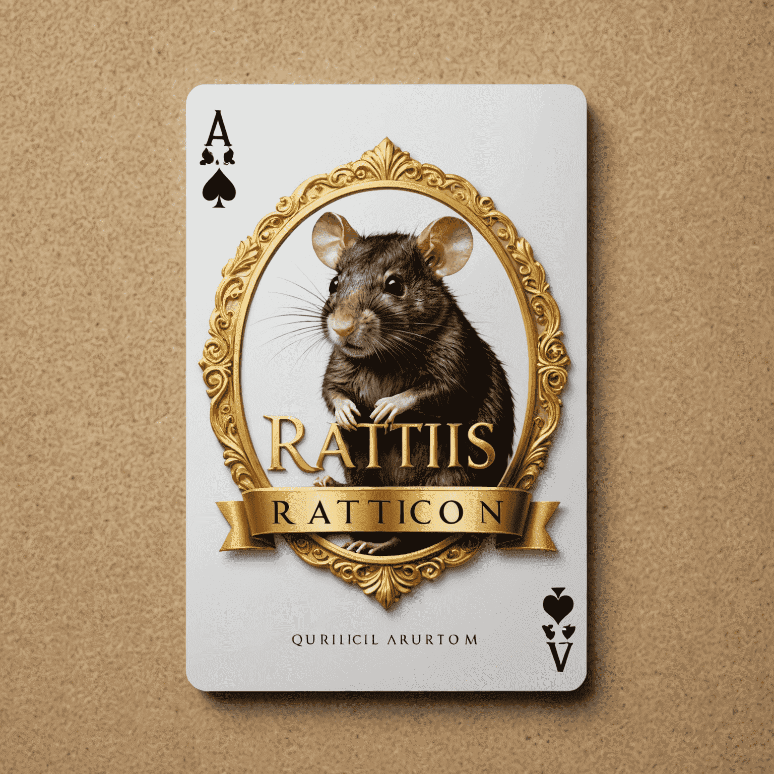 Ratitos.com logo - Een elegant ontwerp met gouden letters en een speelkaart symbool, wat luxe en spanning uitstraalt
