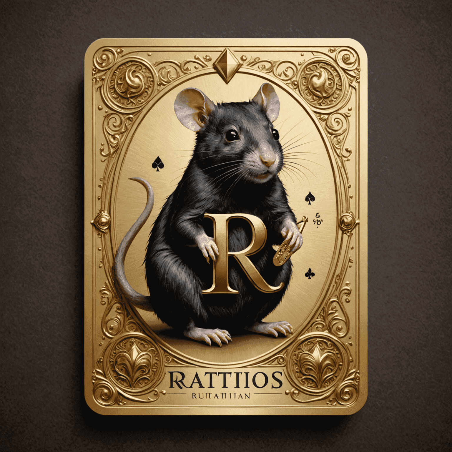 Ratitos.com logo - Een elegant ontwerp met gouden letters en een speelkaart symbool, wat luxe en spanning uitstraalt
