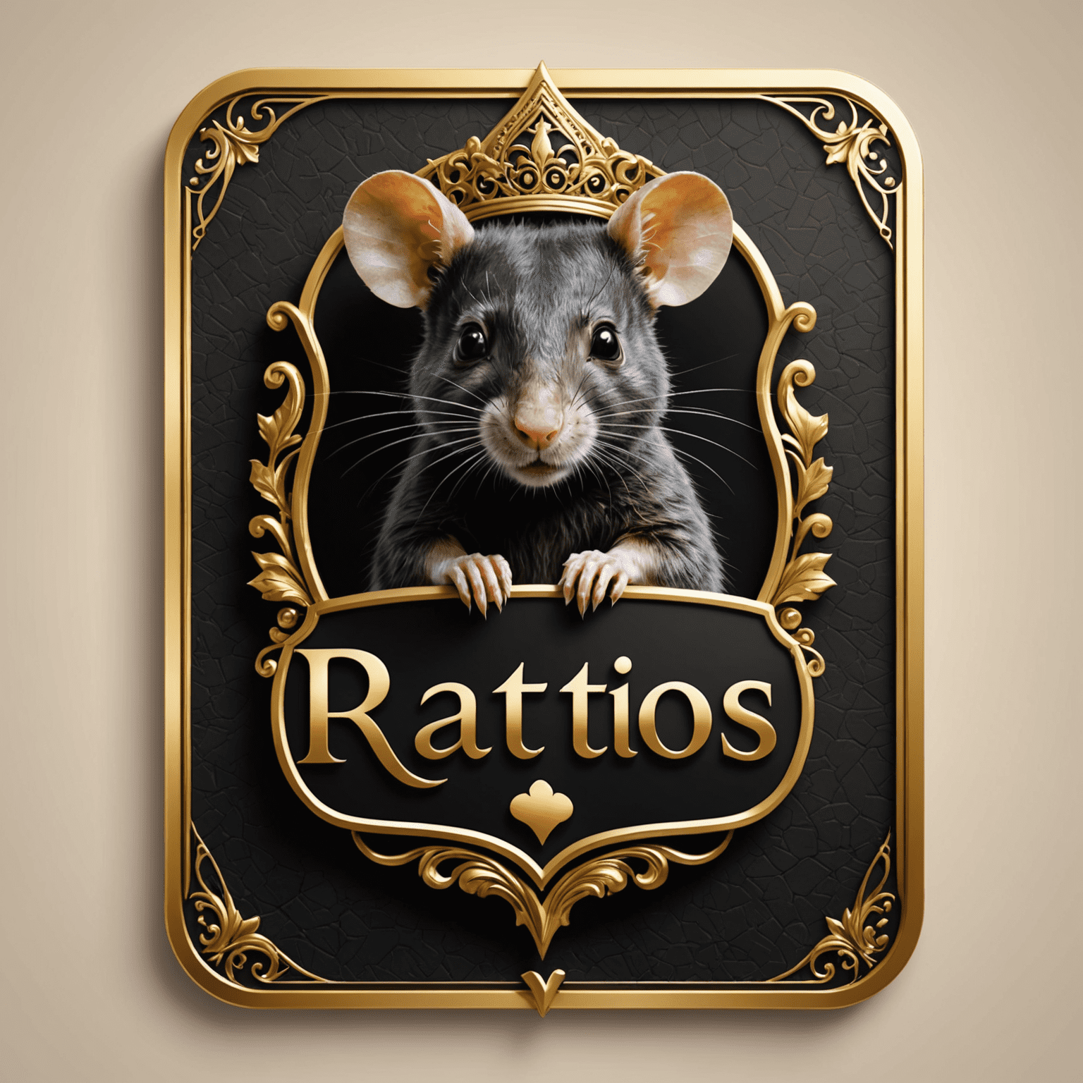 Ratitos.com logo - Een elegant ontwerp met gouden letters en een speelkaart symbool, wat luxe en spanning uitstraalt