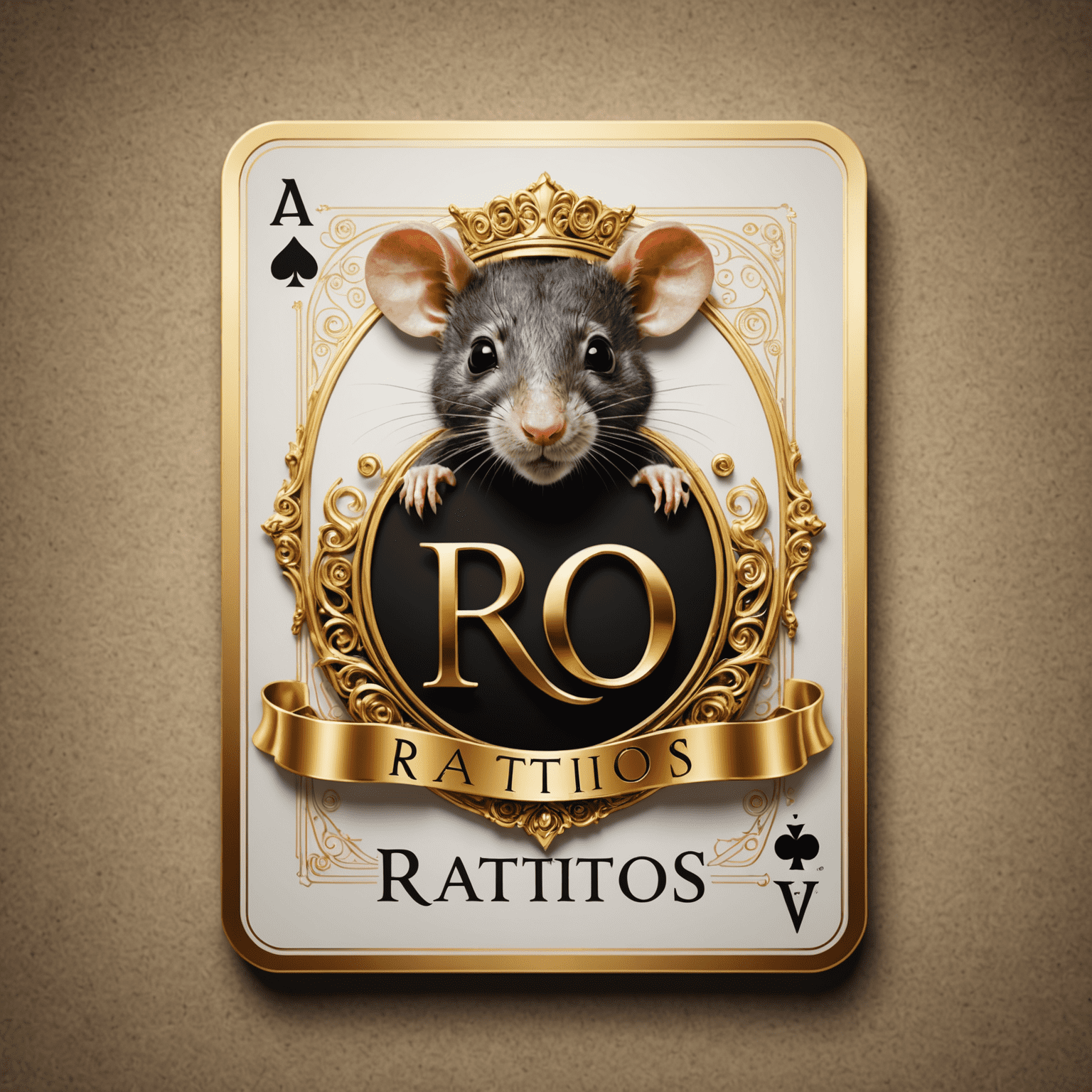 Ratitos.com logo - Een elegant ontwerp met gouden letters en een speelkaart symbool, wat luxe en spanning uitstraalt
