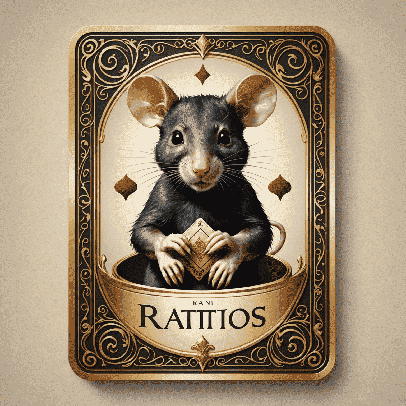 Ratitos.com logo - Een elegant ontwerp met gouden letters en een speelkaart symbool, wat luxe en spanning uitstraalt