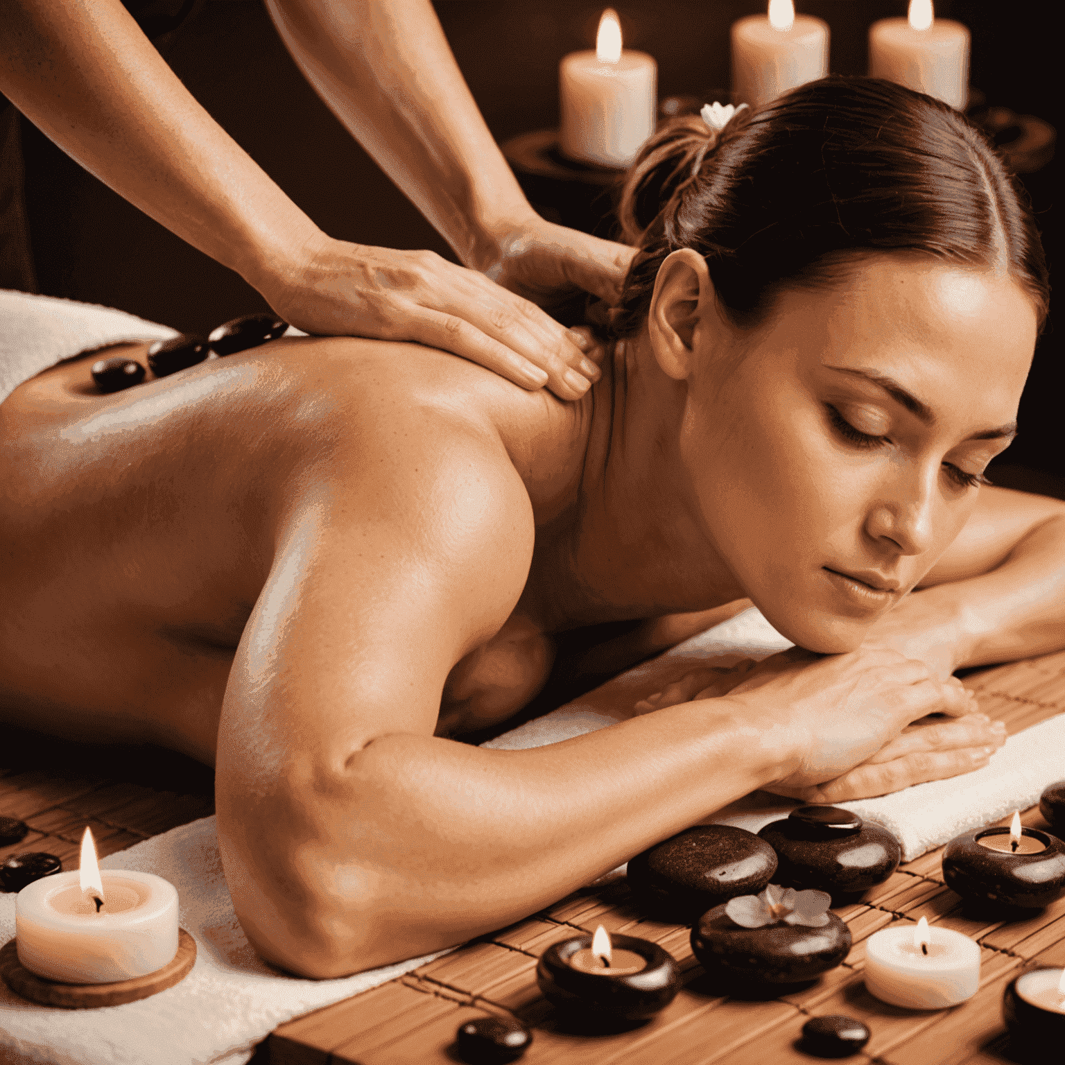 Ontspannende massage behandeling met aromatherapie en warme stenen