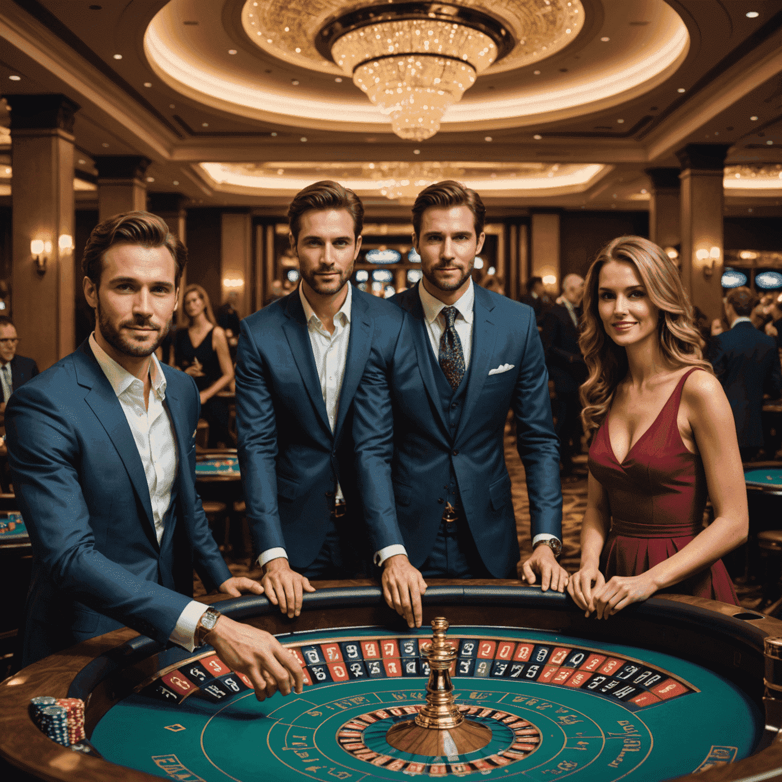Stijlvolle roulette tafel omringd door enthousiaste spelers in een high-end Canadees casino