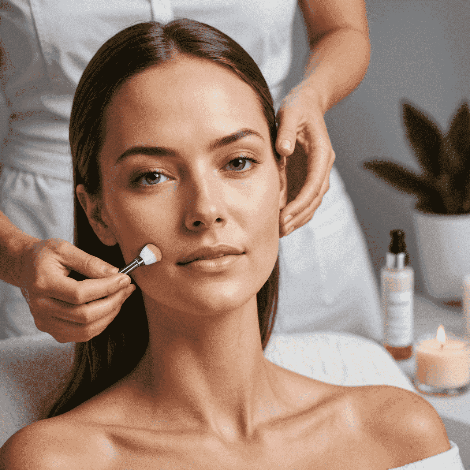 Gezichtsbehandeling met hoogwaardige huidverzorgingsproducten en een stralende klant