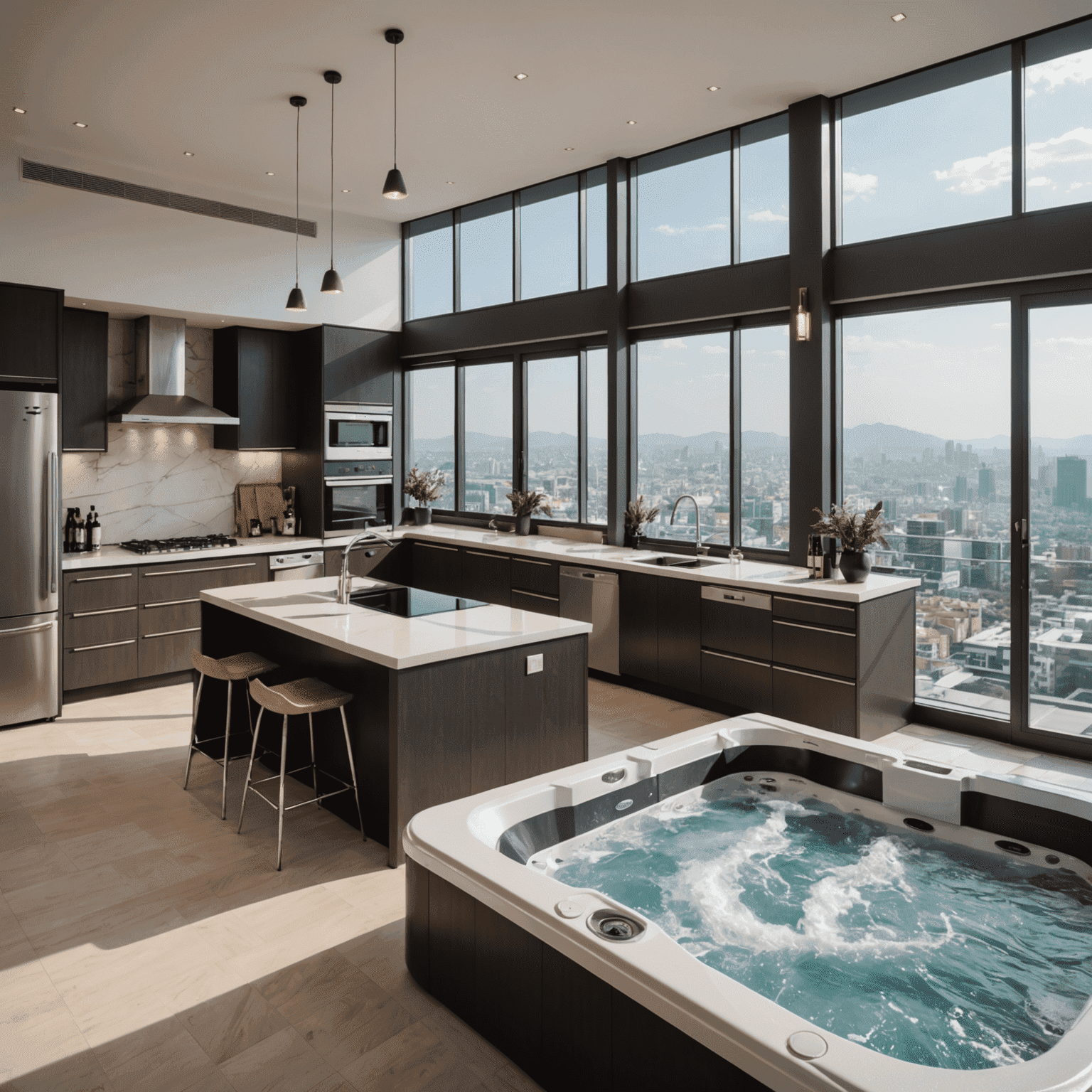 Luxe penthouse met een panoramisch uitzicht, een eigen jacuzzi en een volledig uitgeruste keuken