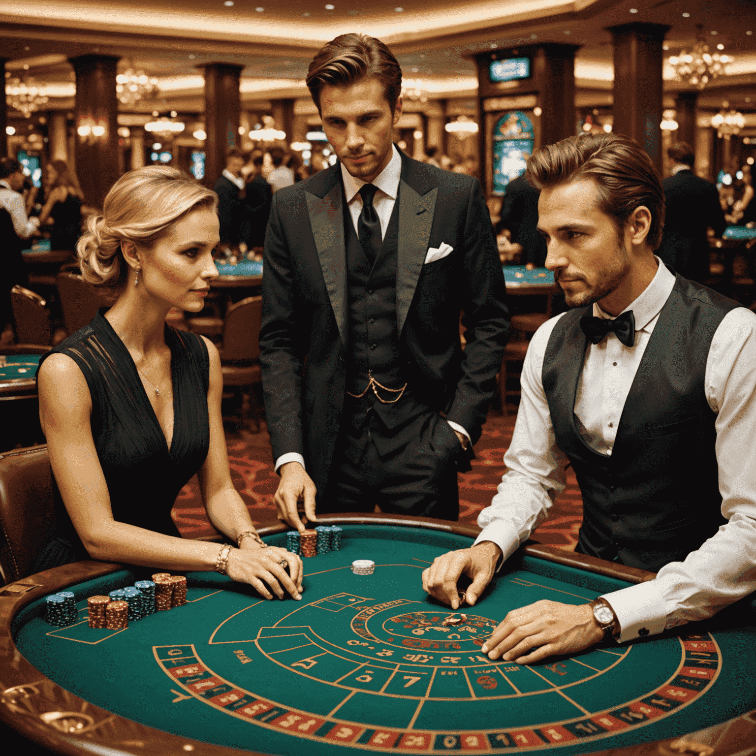 Stijlvolle baccarat tafel met dealer en spelers in formele kleding in een exclusief Canadees casinoresort